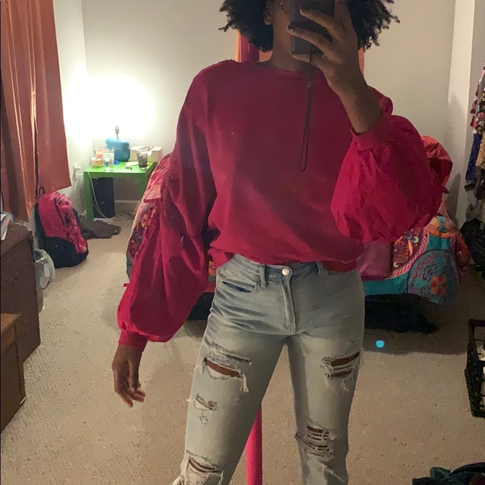 Pink cropped big sleeved sweatshirt